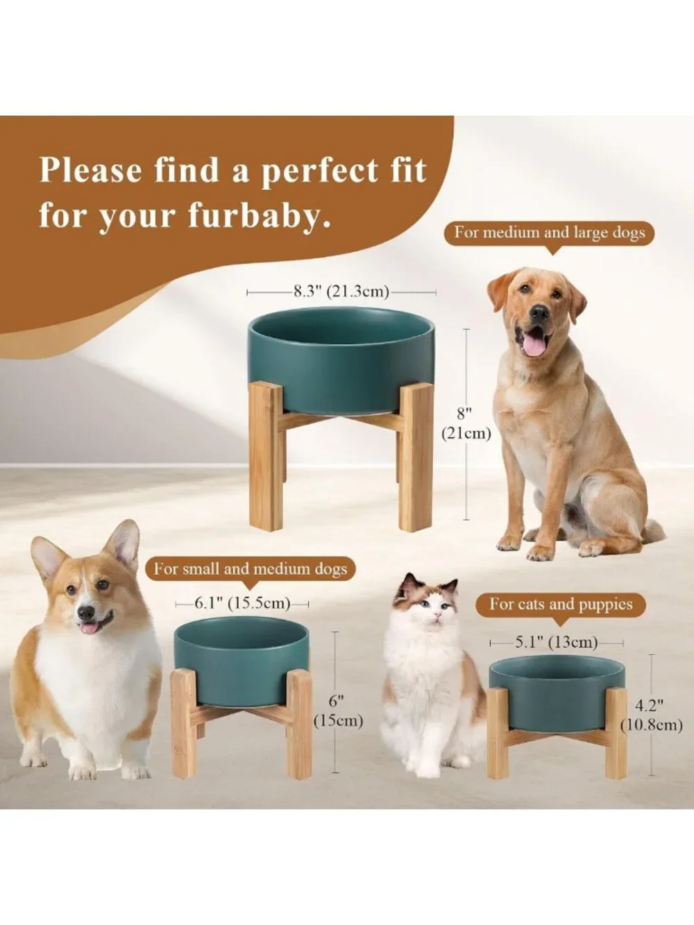 Elevated Ceramic Cat & Dog Bowl with Bamboo Stand - Anti-Vomiting, Stress-Free